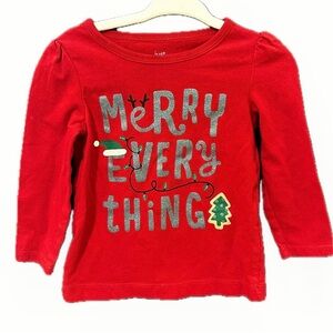 Cat & Jack Red Christmas Merry Everything Festive Long Sleeve Shirt